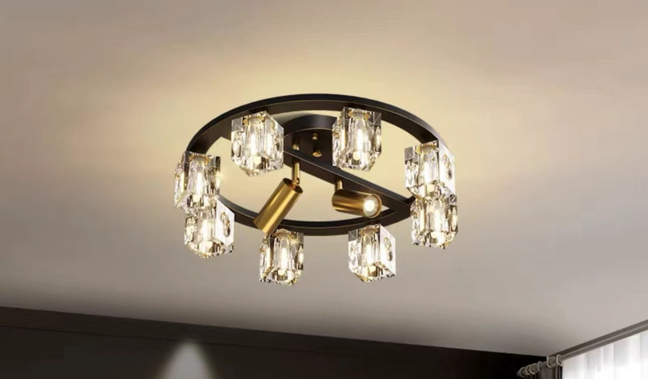 All Copper Luxury Crystal Ceiling Flush Chandelier