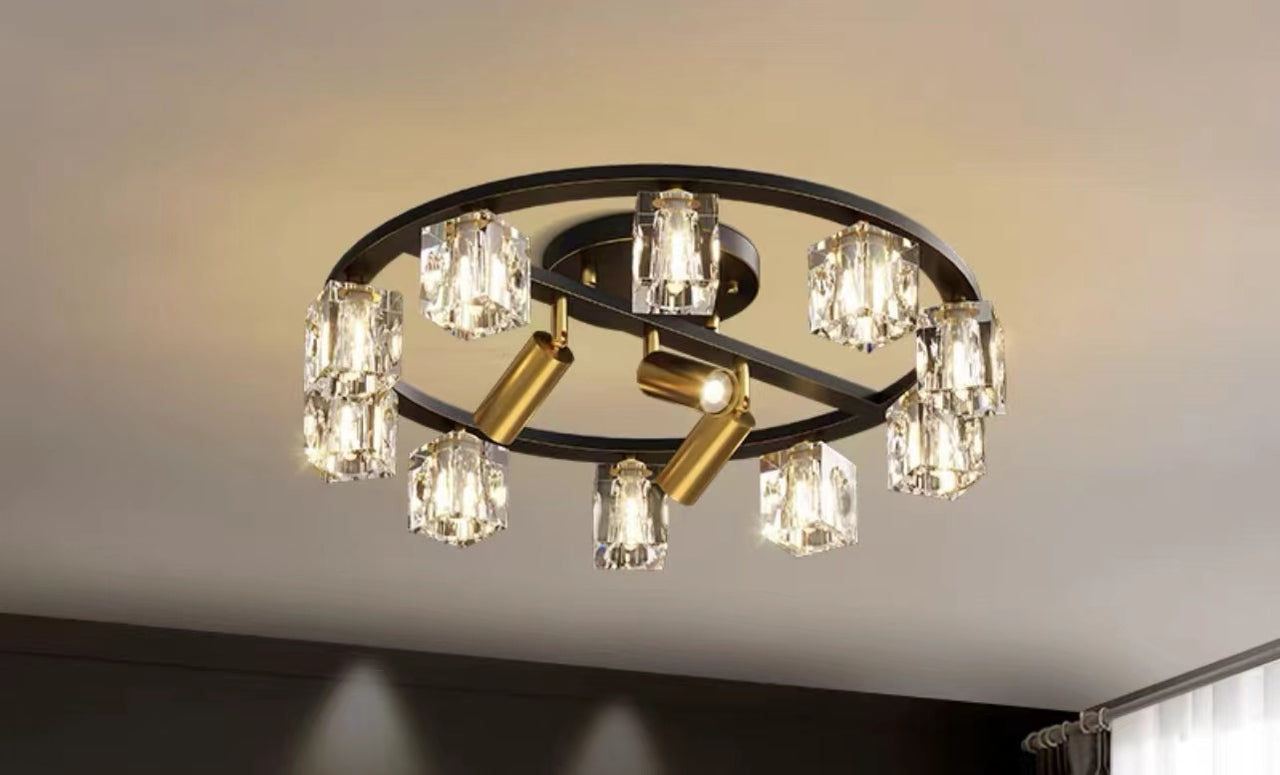 All Copper Luxury Crystal Ceiling Flush Chandelier