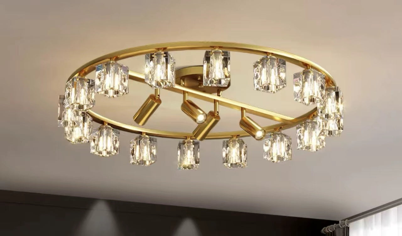 All Copper Luxury Crystal Ceiling Flush Chandelier