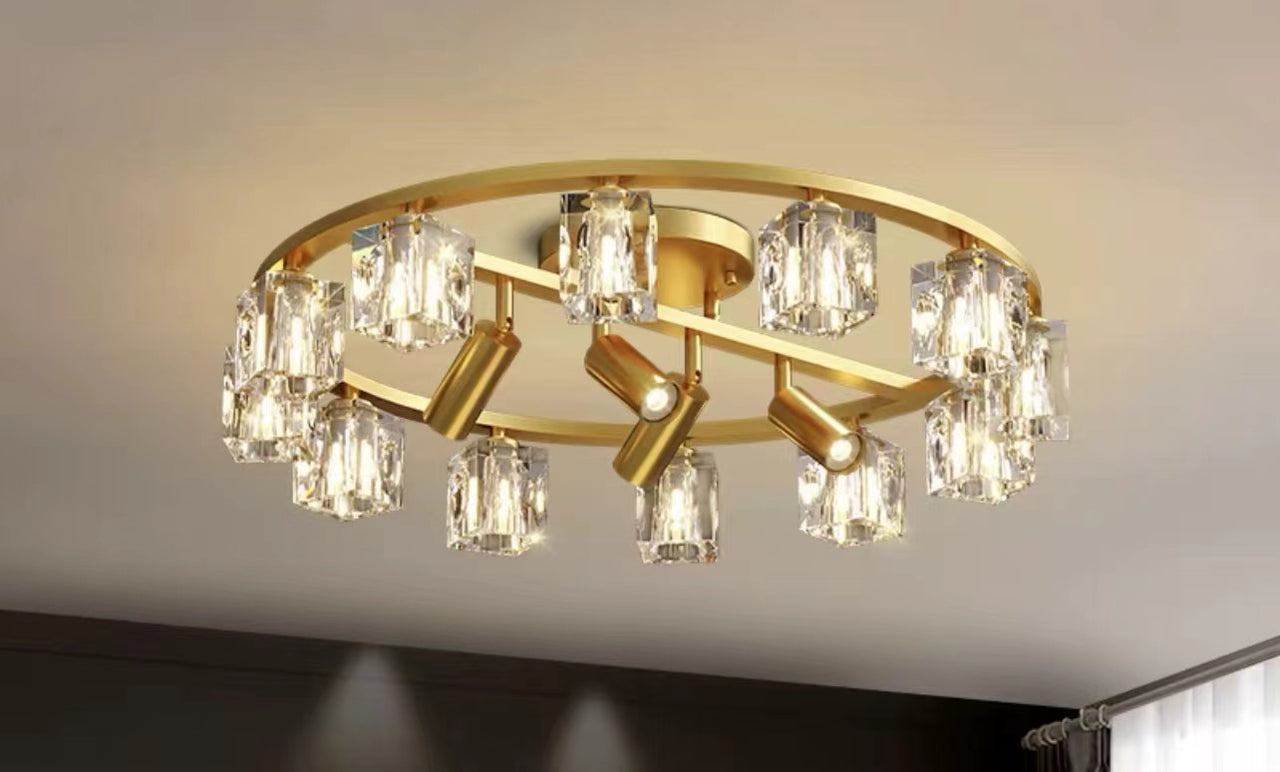 All Copper Luxury Crystal Ceiling Flush Chandelier