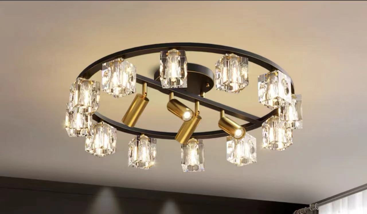 All Copper Luxury Crystal Ceiling Flush Chandelier