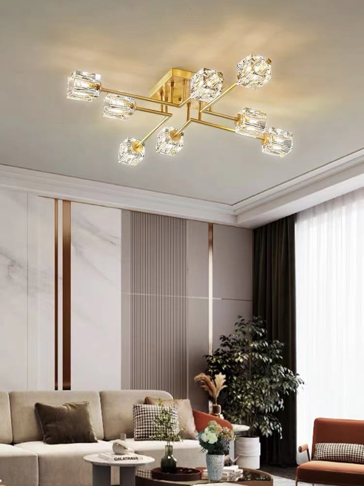 Modern All-Copper Light Luxury Crystal Ceiling Lamp