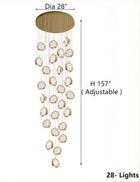 Thumbnail for 
Detailed image of a 28-light golden bubble ball crystal chandelier, featuring a spiral design with K9 crystal balls containing bubbles, suitable for stairwells or foyers.