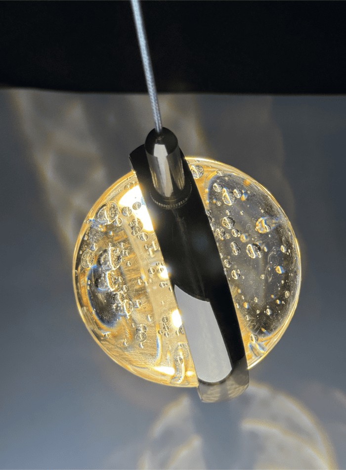 Round bubble crystal chandelier with gold finish, spiral K9 sphere design for staircase foyer high ceiling lighting