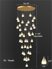 Thumbnail for A 36-light modern diamond-shaped K9 crystal chandelier with a gold finish, suitable for foyers, stairwells, entryways, and double-height ceilings.