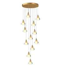 Thumbnail for Diamond prism chandelier light, gold K9 crystal faceted design for foyer staircase entryway two-story high ceiling