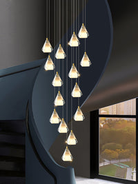 Thumbnail for Gold diamond prism crystal chandelier lighting, K9 faceted design for foyer staircase high ceiling modern interior