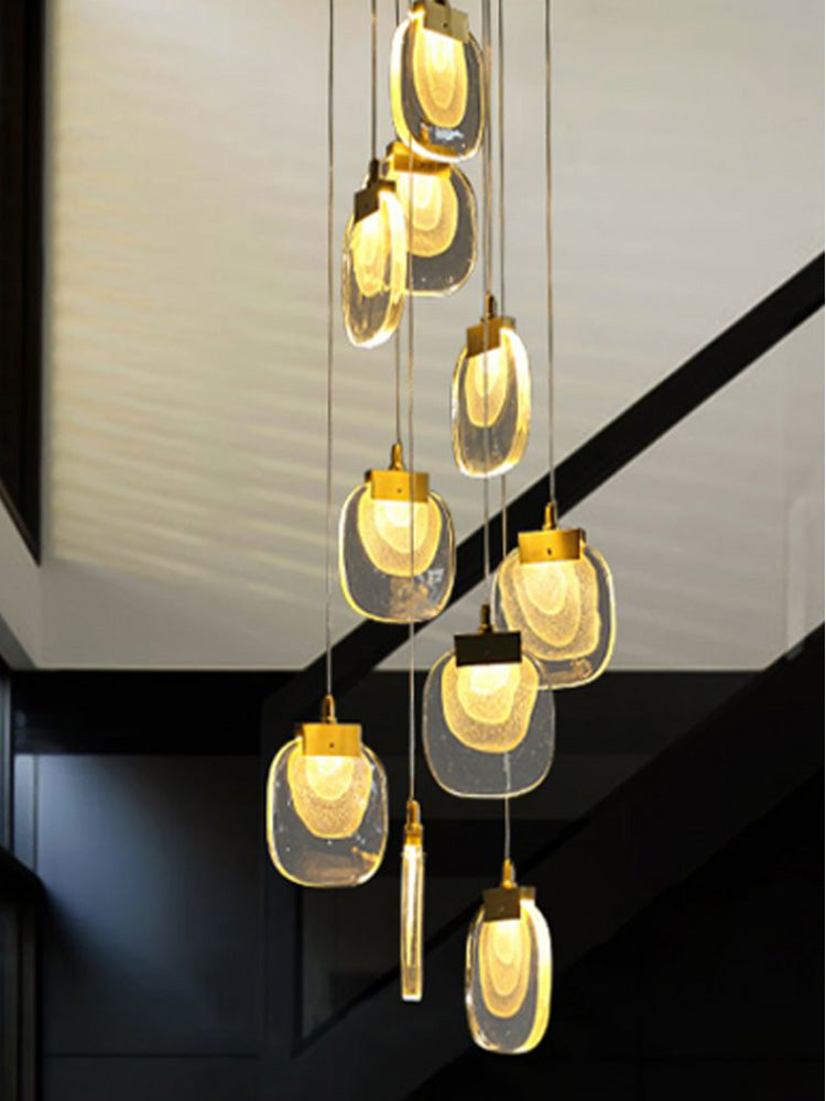 Gold cascade chandelier for dining room, multi-tier crystal pendant fixture for high ceiling modern interior lighting