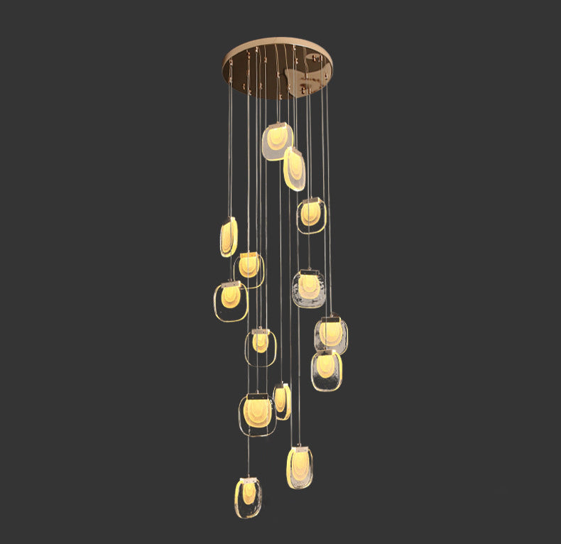 Gold cascade crystal chandelier lighting detail, waterfall pendant design for foyer entryway staircase high ceiling
