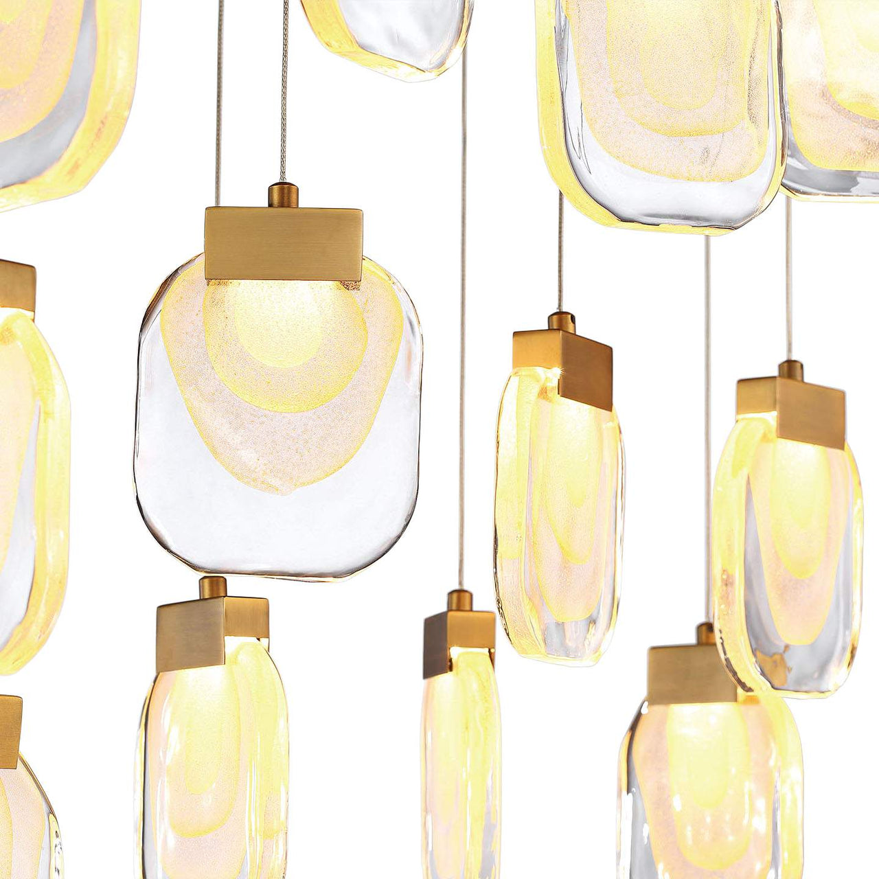 Gold bubble cascade chandelier fixture, multi-tier crystal pendant design for dining room living room high ceiling