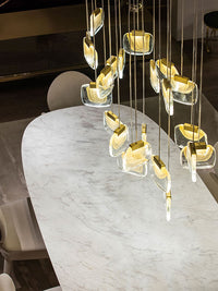 Thumbnail for Gold cascade crystal lights for living room, waterfall pendant design for dining room foyer high ceiling lighting