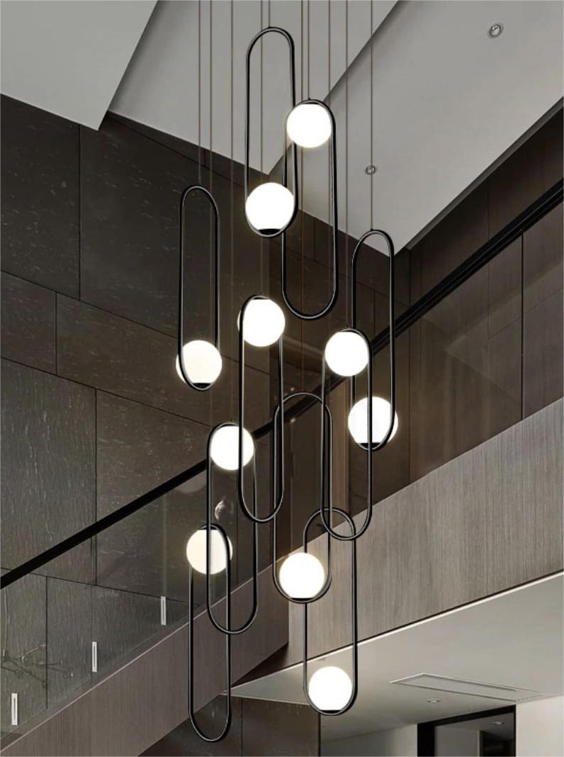 Black 10-light pendant chandelier, random hanging design for entryway foyer staircase