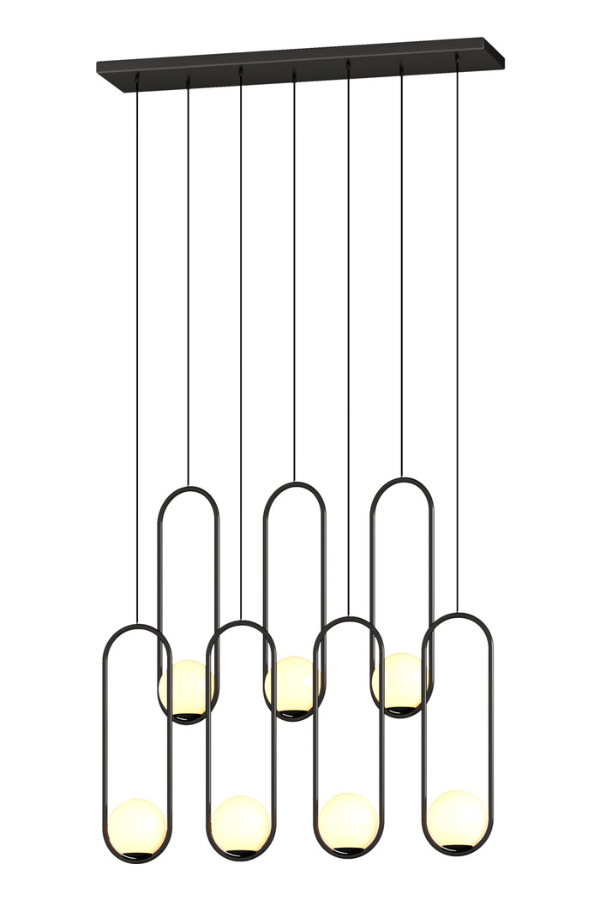 "Black 7-light rectangular pendant for dining room, kitchen island, dining table linear lighting