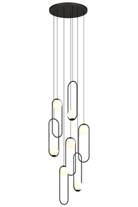 Thumbnail for Black 7-light bubble chandelier, minimalist round base for foyer staircase entryway pendant lighting