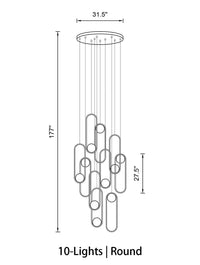 Thumbnail for Gold and black 10-light chandelier, round base, frosted glass, adjustable height for stairwell foyer entryway