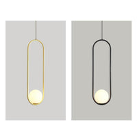 Thumbnail for Black and gold pendant light with frosted white glass shade and LED bulb