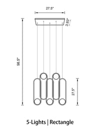 Thumbnail for Gold and black 5-light chandelier, rectangular base, frosted white glass shades for stairwell foyer dining room