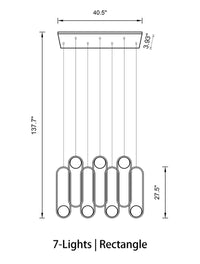 Thumbnail for Gold and black 7-light chandelier, rectangular base, frosted glass, adjustable height for stairwell entryway