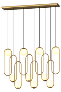 Thumbnail for Gold 10-light chandelier, rectangular base for dining room kitchen island table linear lighting fixture foyer chandelier modern 