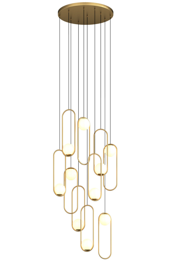 Gold 10-light bubble ball chandelier, round base for foyer staircase entryway modern minimalist lighting
