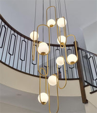 Thumbnail for Modern gold 10-light chandelier, random hanging design for entryway foyer stairwell lighting fixture