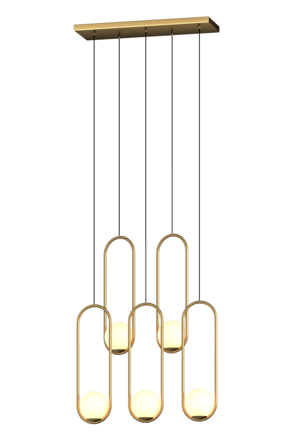 Gold 5-light chandelier, rectangular base for dining room island kitchen table lighting fixture
