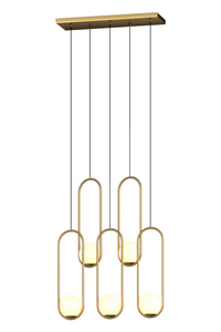 Thumbnail for Gold 5-light chandelier, rectangular base for dining room island kitchen table lighting fixture