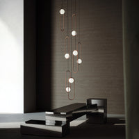 Thumbnail for Gold 7-light staircase chandelier with random hanging design for foyer entryway lighting