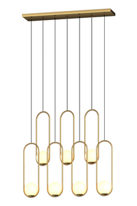 Thumbnail for Modern gold 7-light pendant chandelier, rectangular base for kitchen island dining table lighting