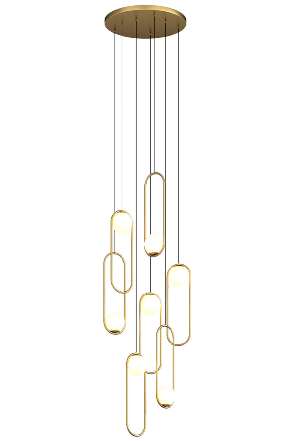 Modern gold 7-light chandelier, bubble ball design with round base for foyer staircase entryway lighting