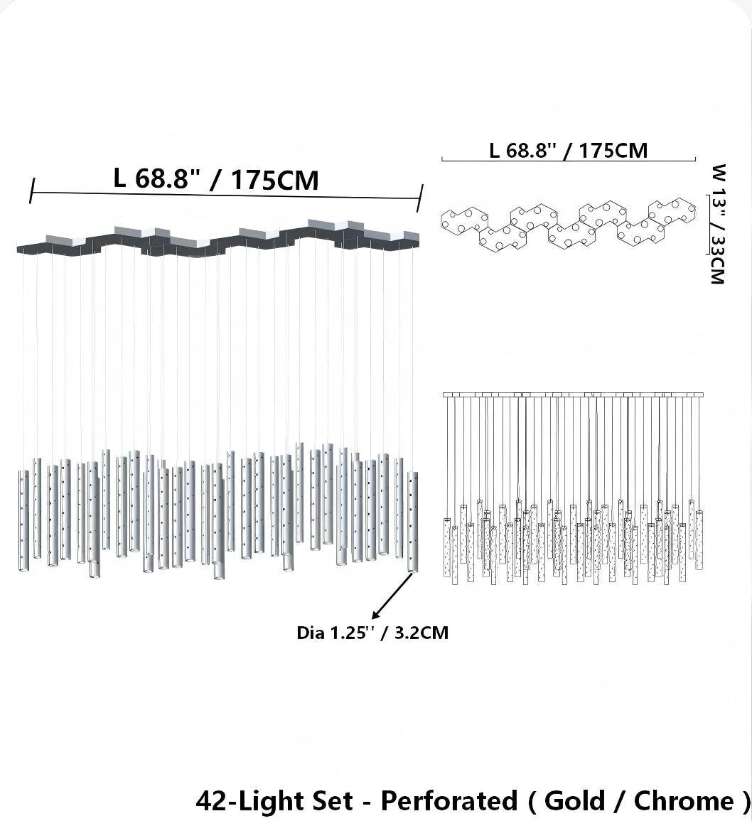 Modern Linear Cylinder Pendant Light ｜Meteor Shower Design (4-42 Lights)