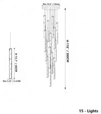 Thumbnail for Measurement chart of a decorative hanging light fixture with dimensions.
