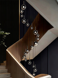 Thumbnail for Clear blown glass ombre bubble pendant, gradient black globes in mixed sizes for staircase foyer high ceiling