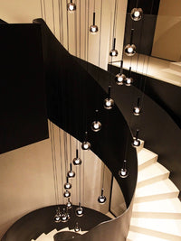Thumbnail for Luxury ombre glass lighting fixture for grand stairway, gradient black globes in mixed sizes for two-story foyer
