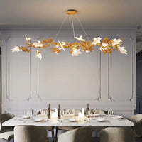 Thumbnail for Pure copper chandelier, handcrafted organic leaf design for dining room kitchen island entryway modern lighting