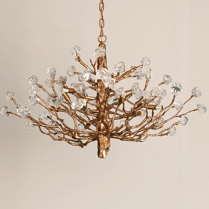 Luxury handcrafted copper blossom chandelier, blooming flower design for penthouse bedroom foyer entryway lighting