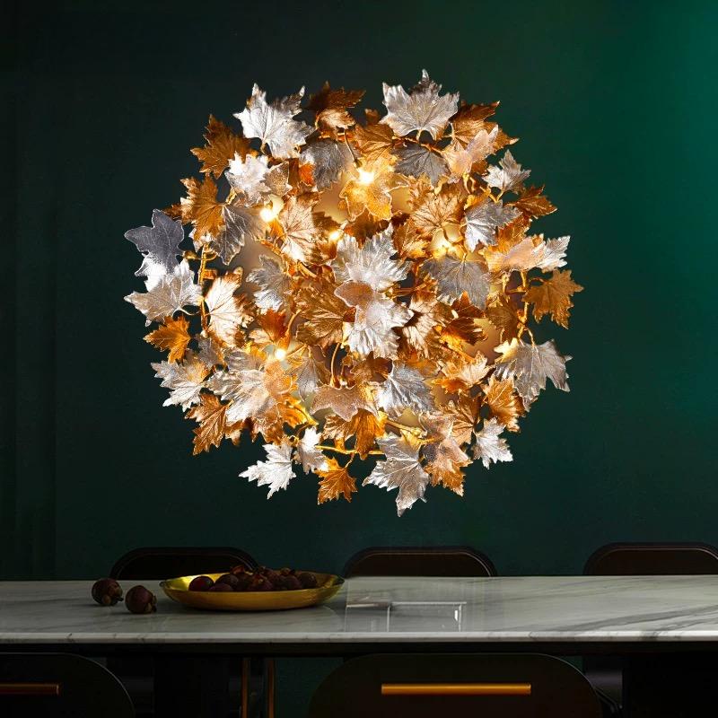 Large luxury handcrafted copper leaf light fixture, rustic design for hotel lobby foyer entryway ceiling lighting