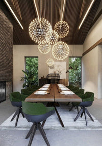 Thumbnail for Modern LED firework chandelier in dining room, chrome starburst dandelion design for foyer high ceiling lighting