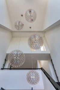 Thumbnail for Chrome LED firework starburst chandelier, dandelion design for foyer staircase entryway two-story high ceiling