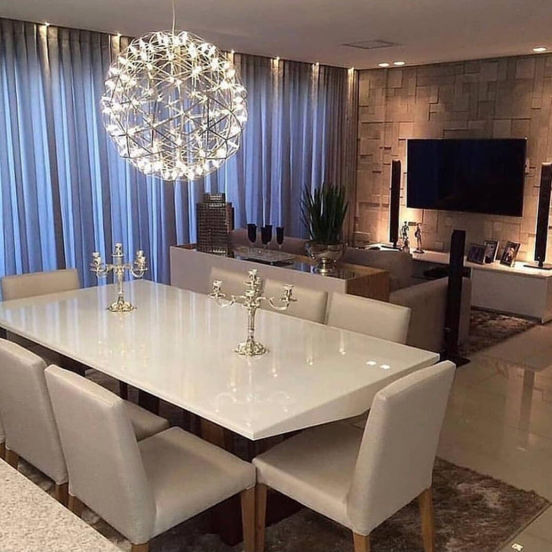 Chrome-plated fireworks/starburst pendant light, featuring an LED dandelion design, suitable for living rooms, dining rooms, hallways, and entryways.