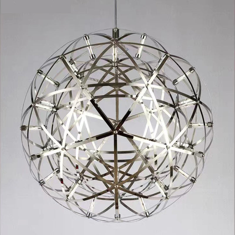 Modern chrome LED firework chandelier, starburst dandelion design for living room dining room foyer high ceiling
