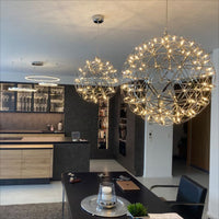 Thumbnail for Chrome LED firework starburst chandelier, dandelion design for dining room foyer entryway two-story high ceiling