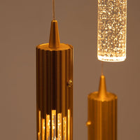 Thumbnail for Custom long crystal pendant chandelier, meteor shower design with laser bubbles for staircase foyer entryway