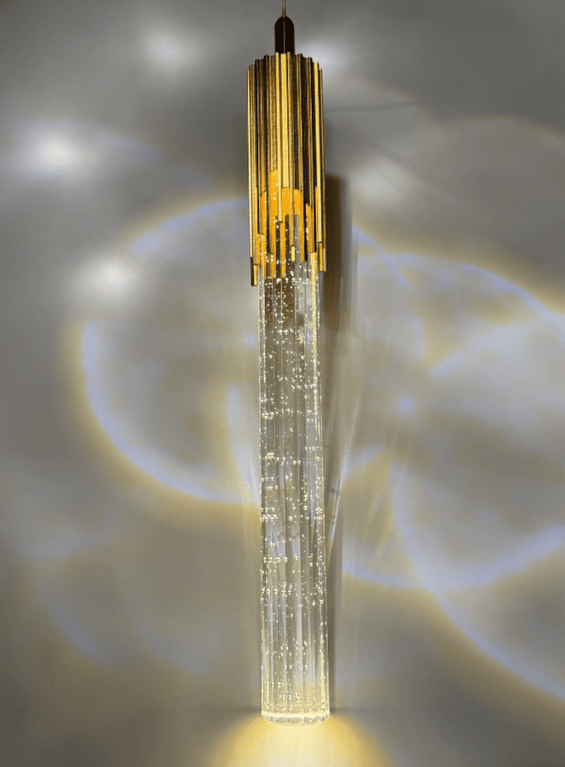 Luxury long crystal pendant chandelier for foyer, meteor shower design with bubbles for high ceiling staircase