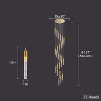 Thumbnail for Luxury long crystal lighting fixture for grand stairway, meteor shower spiral with laser bubbles for high ceiling
