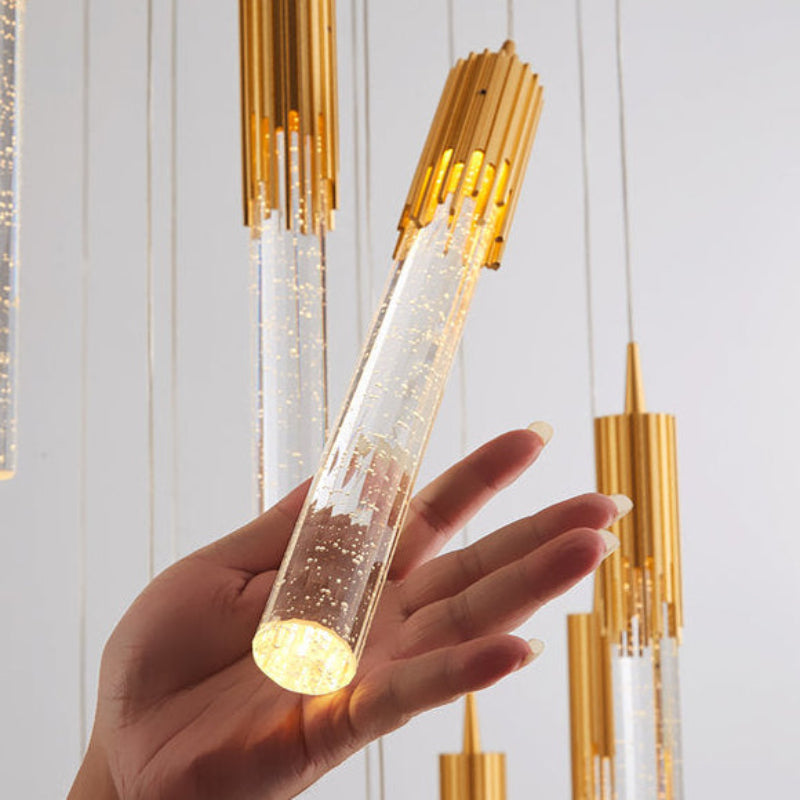 Large K9 crystal chandelier for high ceiling, long meteor shower design with 3D bubble for stairwell foyer