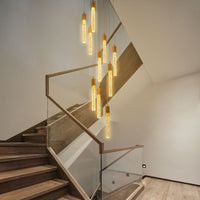 Thumbnail for Luxury long crystal chandelier, meteor shower spiral design with laser-etched bubbles for grand staircase