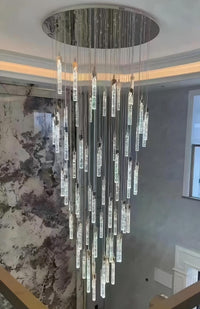 Thumbnail for Luxury long crystal chandelier for home, meteor shower bubble design for high ceiling foyer stairwell lighting