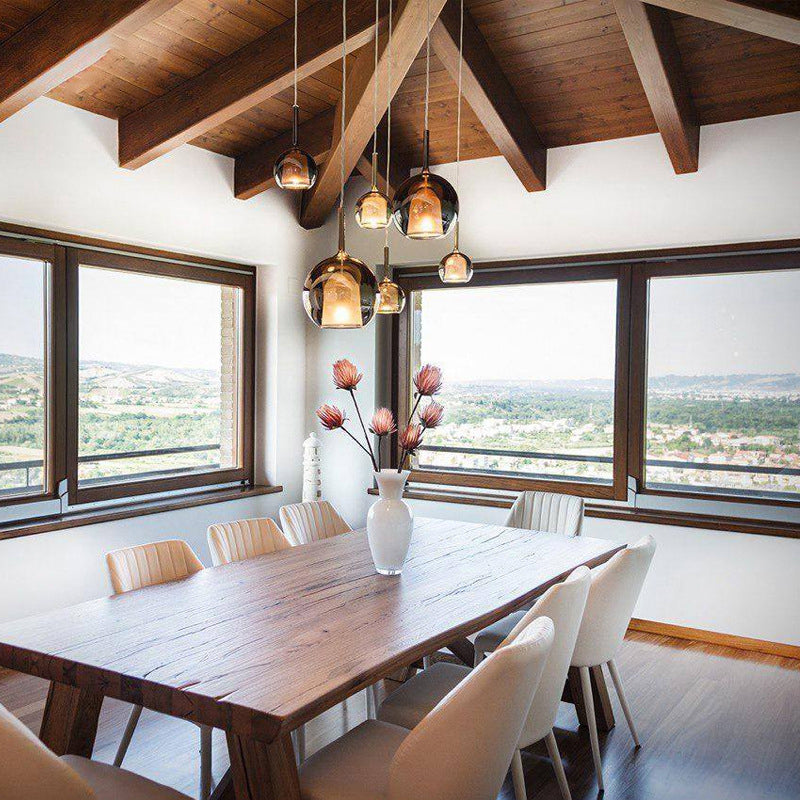 Glass bubble chandelier for dining room, multi-color art glass spheres in mixed sizes for modern interior lighting