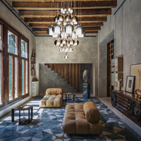 Thumbnail for Luxury multi-color art glass staircase chandelier, mixed size spheres for foyer entryway two-story high ceiling